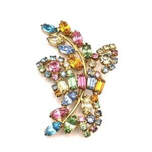 Vtg Saltarelli Multiple Cuts Pastel Gem Stones Abstract Floral Pin Brooch Spring